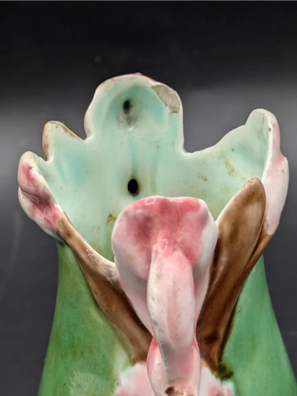 Antique Art Nouveau French Majolica Barbotine Naturalistic Floral Vase 5.5”